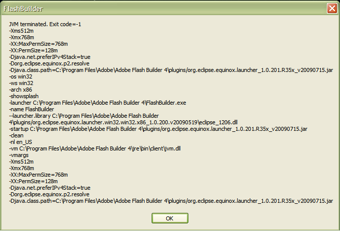 Flash Builder JVM Error