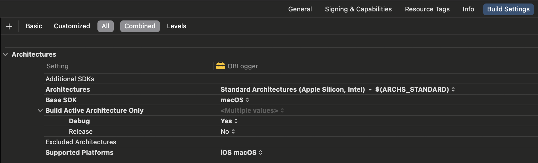 Build Settings Architectures