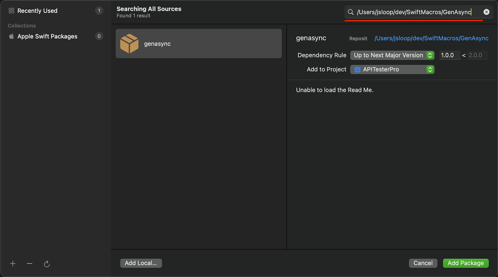 Local Swift package with version