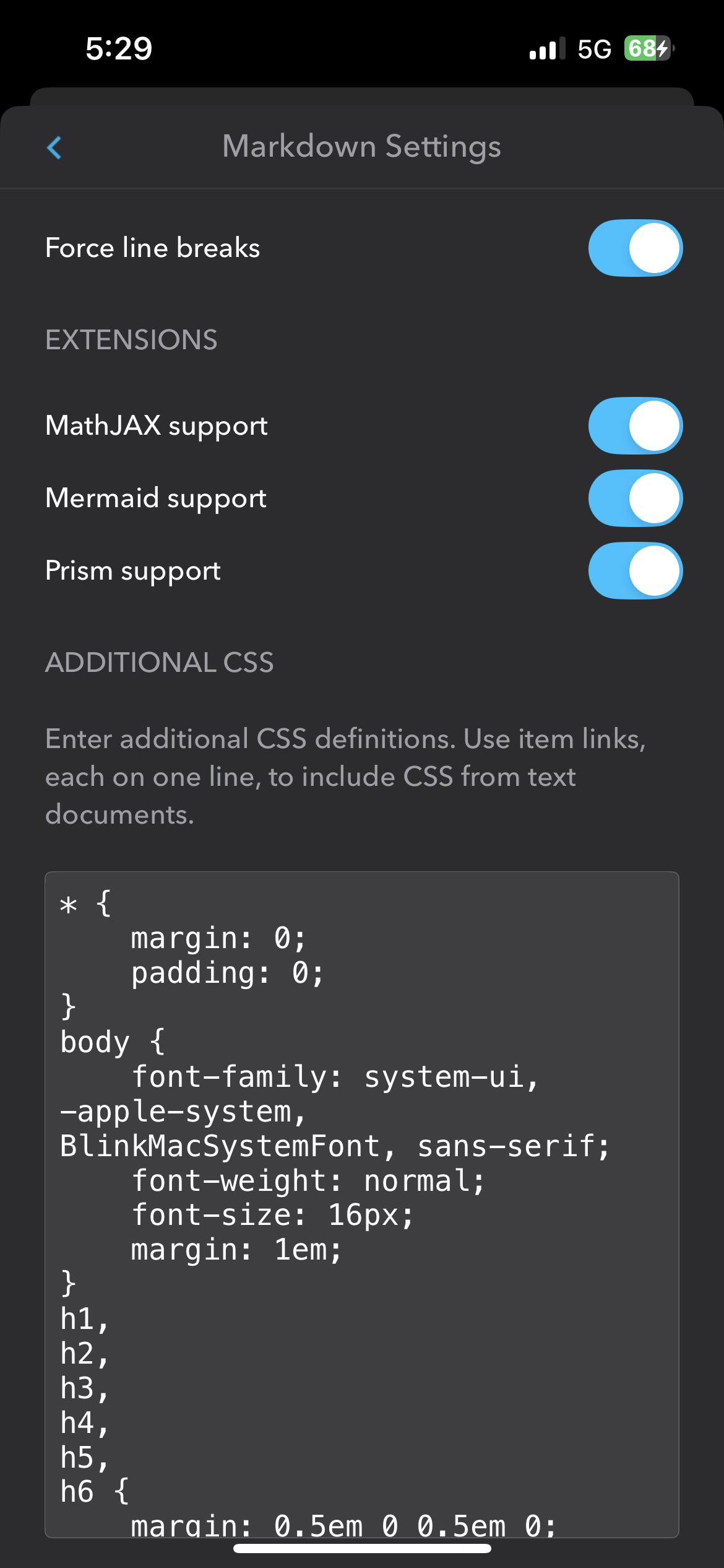 DEVONthink To Go markdown settings DEVONthink To Go markdown settings