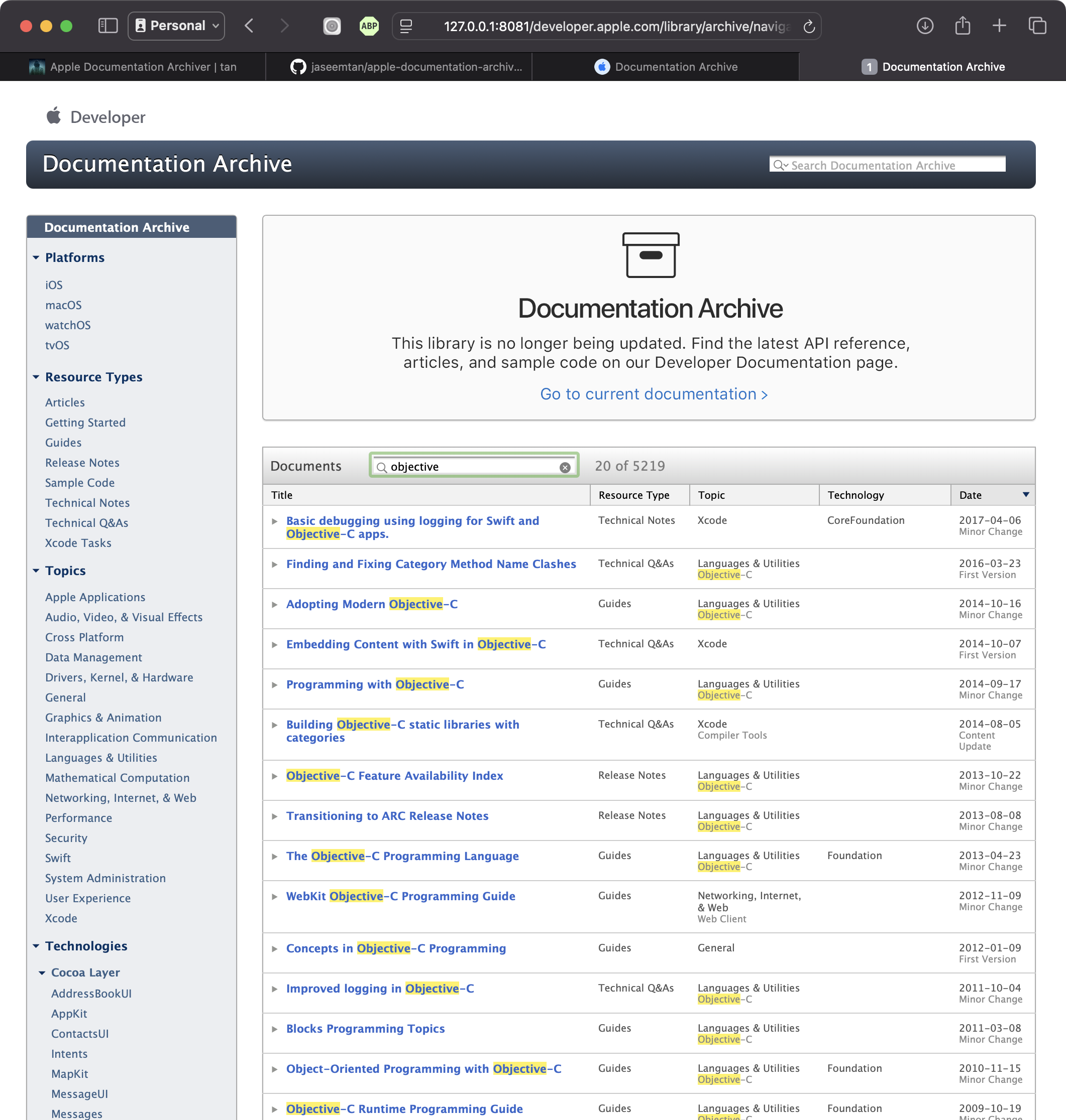 Apple Documentation Archive Search