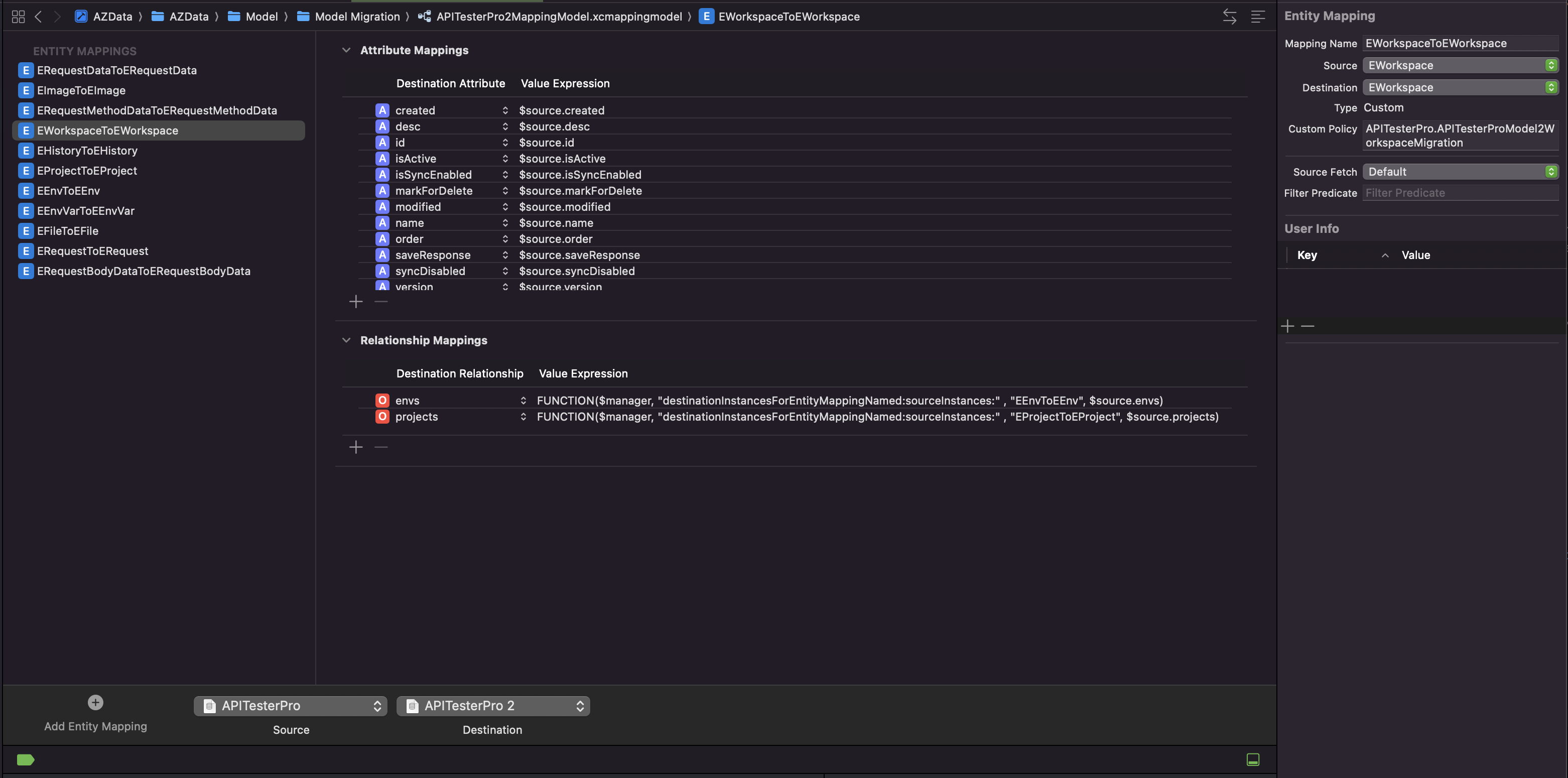 Xcode manual schema mapping